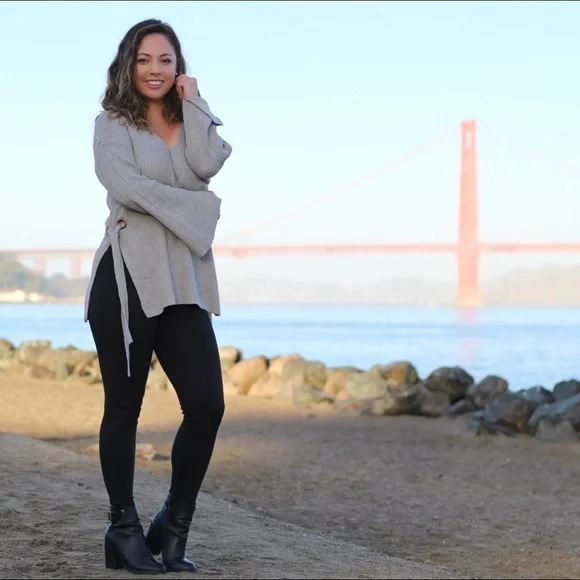 Lush Gray Tie Side Sweater Knit - Picture 3 of 6